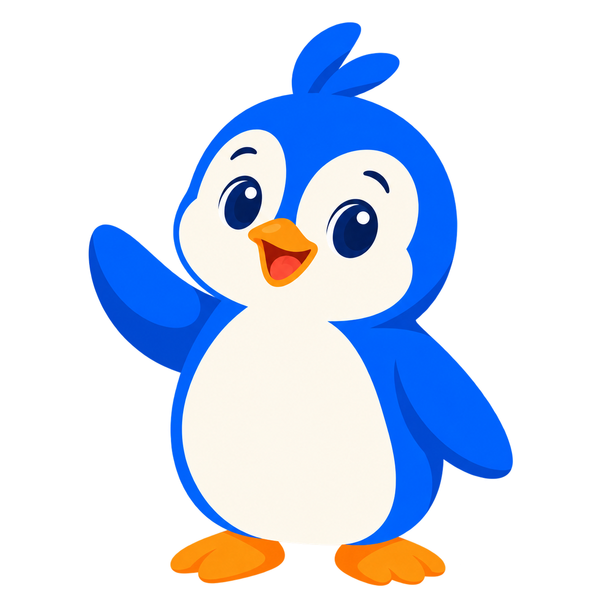 Pronto the blue penguin waving hello